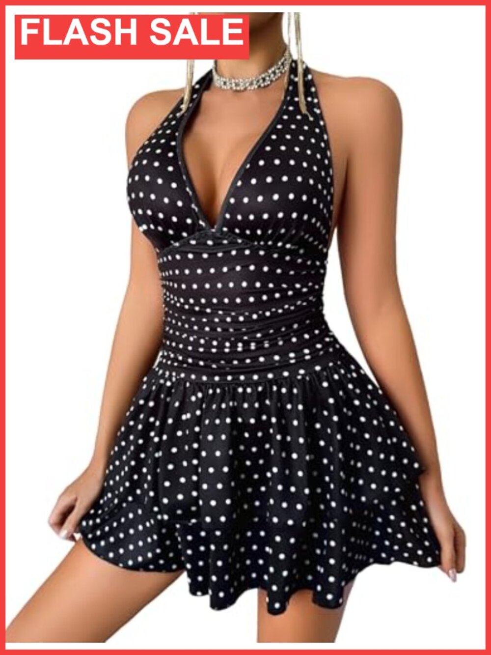 V Neck Halter Mini Dress Summer Party Dress